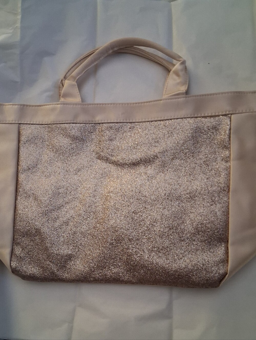 Avon "All That Glitters" Handbag Tote Metallic Cream Gold Shopper Purse New